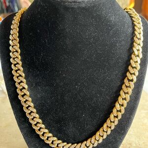 Elegant 24, Gold over Stainless Steel, Iced Out with CZ’s, Men's Cuban Necklace